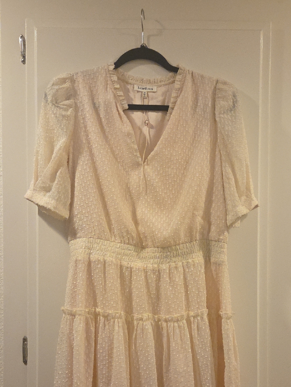 Heartloom Ivory Swiss Dot Midi Dress with Smocked Waist